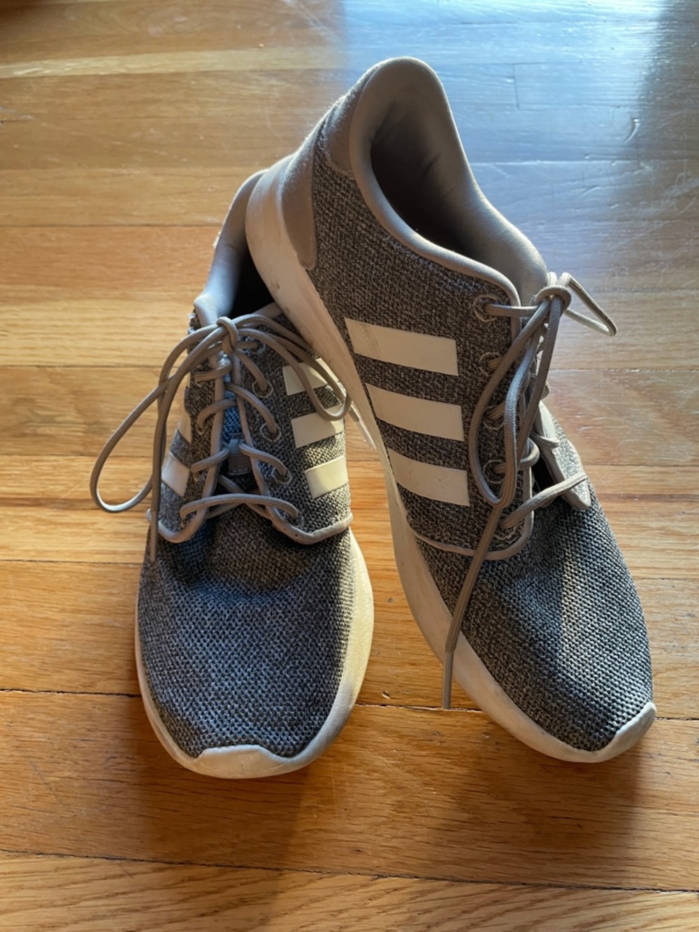 adidas Light Gray Cloudfoam Knit Casual Sneakers with White Accents